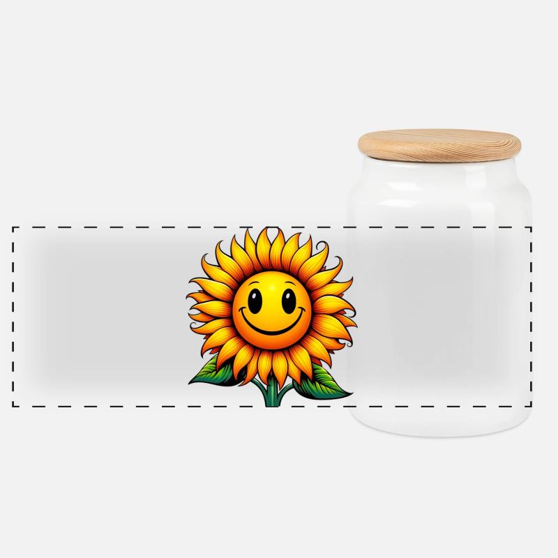 Sonnenblume - Panorama Keksdose mit Holzdeckel - Weiß
