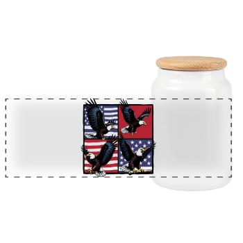 Bald eagle - Panoramic Cookie Jar with Wooden Lid - white - Front