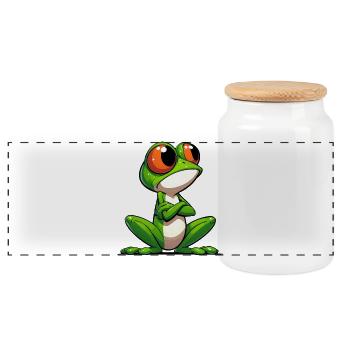 Frog - Panoramic Cookie Jar with Wooden Lid - white - Front