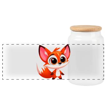 Fox - Panoramic Cookie Jar with Wooden Lid - white - Front