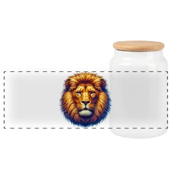 Lion - Panoramic Cookie Jar with Wooden Lid - white - Front