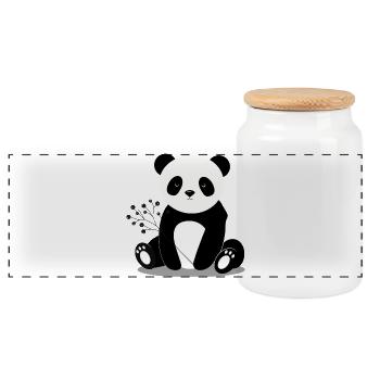 Panda Bär, der einen zarten Zweig mit Beeren hält - Panorama Keksdose mit Holzdeckel - Weiß - Vorne