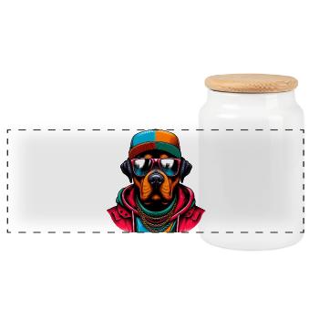 Chien - Boîte à biscuits avec couvercle en bois - blanc - Devant