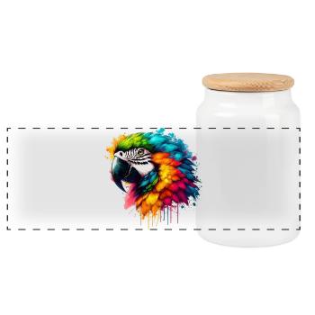 Parrot - Panoramic Cookie Jar with Wooden Lid - white - Front