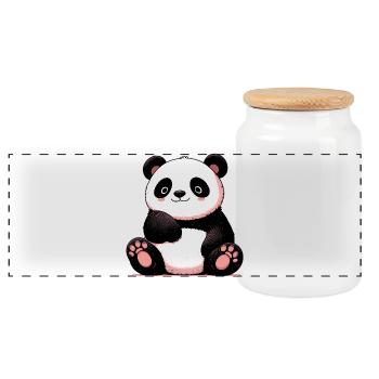 Panda - Panoramic Cookie Jar with Wooden Lid - white - Front