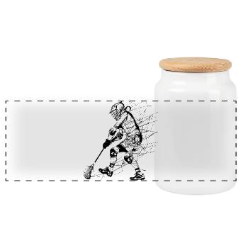 Dessin au trait d’un joueur de crosse - Boîte à biscuits avec couvercle en bois - blanc - Devant