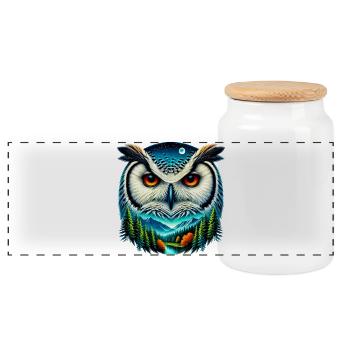 Owl - Panoramic Cookie Jar with Wooden Lid - white - Front