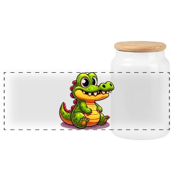 Alligator-Krokodil - Panorama Keksdose mit Holzdeckel - Weiß - Vorne