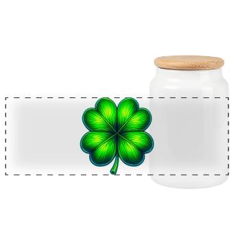 Four-leaf clover - Panoramic Cookie Jar with Wooden Lid - white - Front