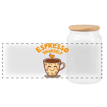 Cute Coffee Mug Stress Reliever Design - Panoramic Cookie Jar with Wooden Lid - white - Front