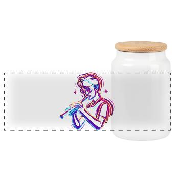 Flute Boy Graphic Synthwave - Panoramic Cookie Jar with Wooden Lid - white - Front