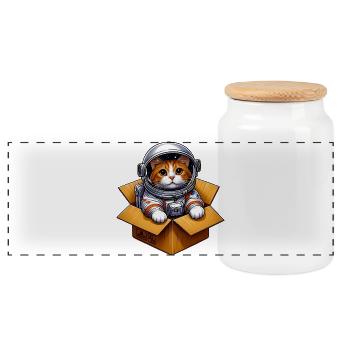Astronaut Katze - Panorama Keksdose mit Holzdeckel - Weiß - Vorne