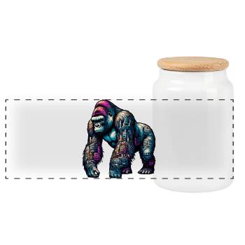 Gorilla - Panorama Keksdose mit Holzdeckel - Weiß - Vorne