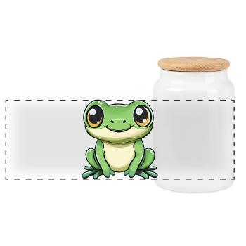 cute frog - Green - Cheerful design. - Panoramic Cookie Jar with Wooden Lid - white - Front
