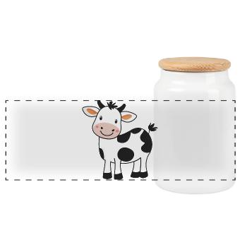 Cute Cartoon Cow - Adorable and Whimsical Design - Panoramic Cookie Jar with Wooden Lid - white - Front