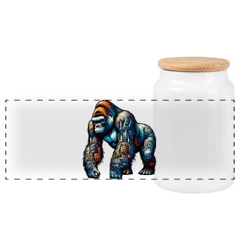 Gorilla - Panorama Keksdose mit Holzdeckel - Weiß - Vorne