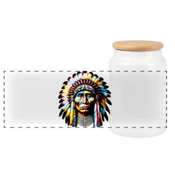 American Indian American - Panoramic Cookie Jar with Wooden Lid - white - Front