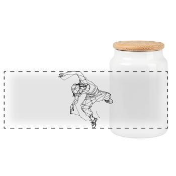 Breakdancer Skizze - Panorama Keksdose mit Holzdeckel - Weiß - Vorne