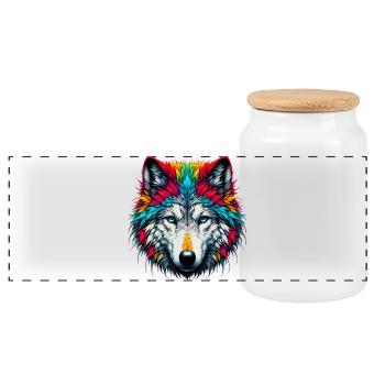 Loup - Boîte à biscuits avec couvercle en bois - blanc - Devant