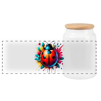 Ladybird - Panoramic Cookie Jar with Wooden Lid - white - Front