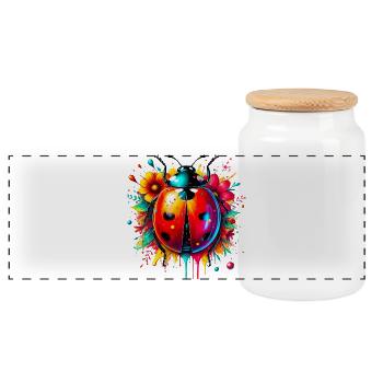 Ladybird - Panoramic Cookie Jar with Wooden Lid - white - Front