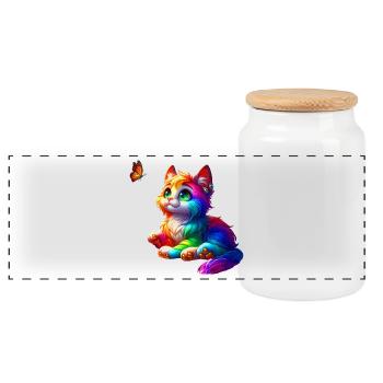 Cats (02) - Panoramic Cookie Jar with Wooden Lid - white - Front