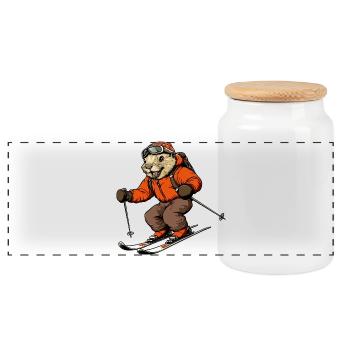 Ski Biber - Panorama Keksdose mit Holzdeckel - Weiß - Vorne