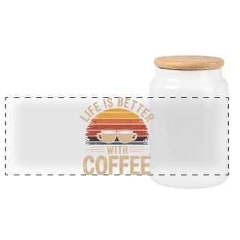 Life Is Better With Coffee Retro - Panoramic Cookie Jar with Wooden Lid - white - Front