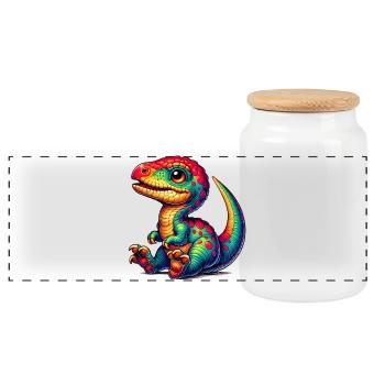 Dinosaure - Boîte à biscuits avec couvercle en bois - blanc - Devant