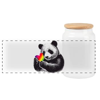 Liebevoller Panda mit Regenbogen-Herz - Panorama Keksdose mit Holzdeckel - Weiß - Vorne