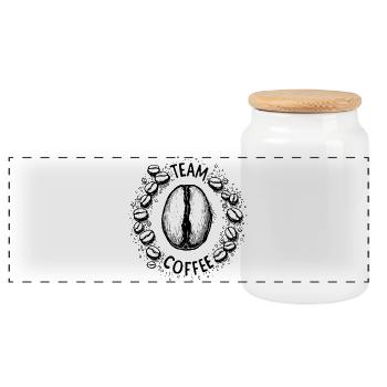 Team Coffee , Team Kaffee, Kaffee Lover - Panorama Keksdose mit Holzdeckel - Weiß - Vorne