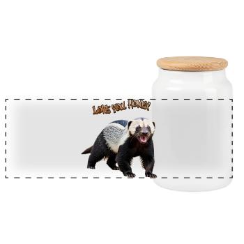 Honey Badger - Honigdachs - Panorama Keksdose mit Holzdeckel - Weiß - Vorne