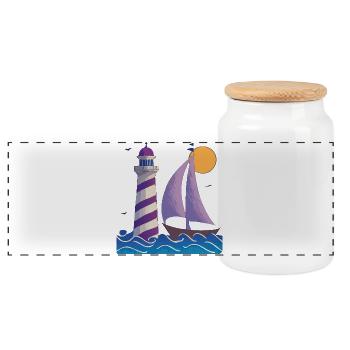 Lighthouse with boat - Panoramic Cookie Jar with Wooden Lid - white - Front