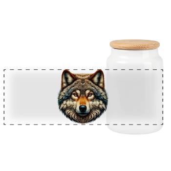 Wolf - Panorama Keksdose mit Holzdeckel - Weiß - Vorne