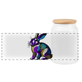 Rabbit - Panoramic Cookie Jar with Wooden Lid - white - Front