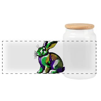 Rabbit - Panoramic Cookie Jar with Wooden Lid - white - Front