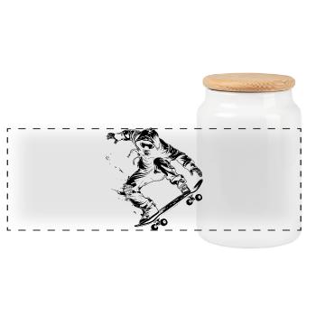 Cartoon Skateboarder - Panorama Keksdose mit Holzdeckel - Weiß - Vorne