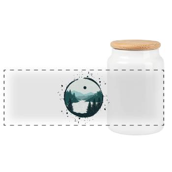 Serene Mountain River Landscape Tee - Panoramic Cookie Jar with Wooden Lid - white - Front