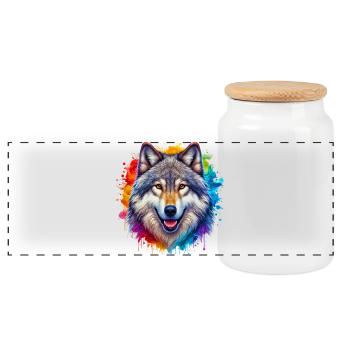 Wolf - Panoramic Cookie Jar with Wooden Lid - white - Front