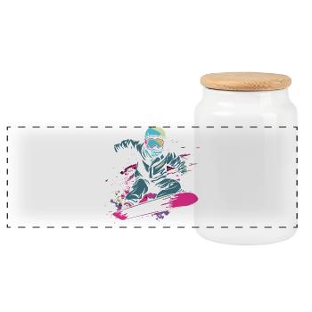 Snowboarder Graphic - Panoramic Cookie Jar with Wooden Lid - white - Front