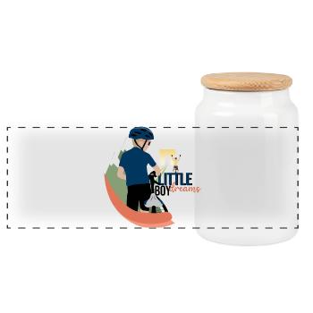 Little boy dreams - Boîte à biscuits avec couvercle en bois - blanc - Devant