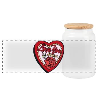 Love You Always – Romantic Retro Heart - Panoramic Cookie Jar with Wooden Lid - white - Front