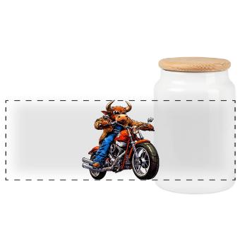 Taureaux Moto / Motard Taureau - Boîte à biscuits avec couvercle en bois - blanc - Devant