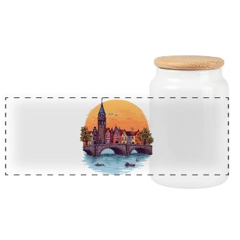 Amsterdam Skyline - - Panoramic Cookie Jar with Wooden Lid - white - Front