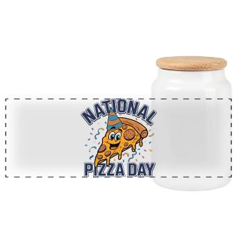 Journée nationale de la pizza 2026 pizza day gift - Boîte à biscuits avec couvercle en bois - blanc - Devant