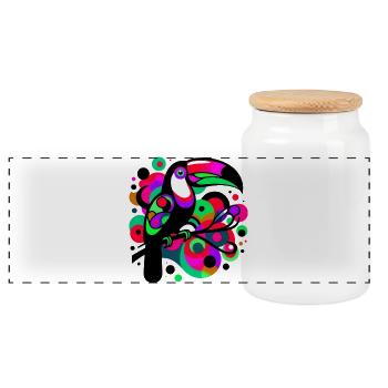 Toucan - Panoramic Cookie Jar with Wooden Lid - white - Front
