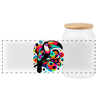 Toucan - Panoramic Cookie Jar with Wooden Lid - white - Front