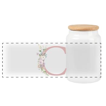 C Monogramm, Floral, personalisierbar - Panorama Keksdose mit Holzdeckel - Weiß - Vorne