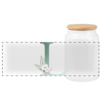 L Monogramm, Floral, personalisierbar - Panorama Keksdose mit Holzdeckel - Weiß - Vorne