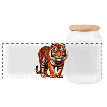 Tiger - Panoramic Cookie Jar with Wooden Lid - white - Front